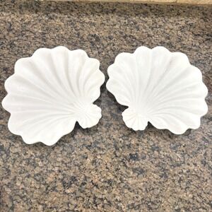 Portfolio White Ceramic Scallop Shell Plates Set of 2 Coastal Nautical Decor